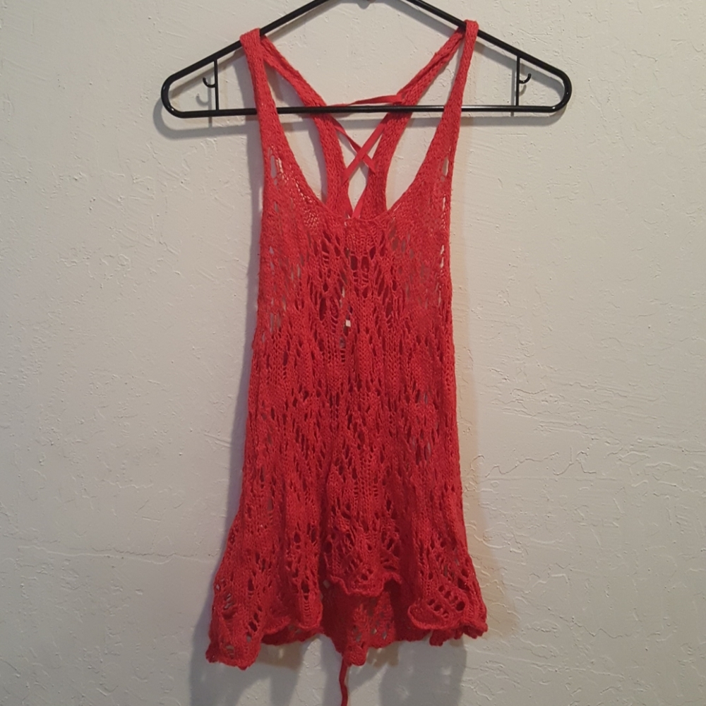 Red crocheted tank top